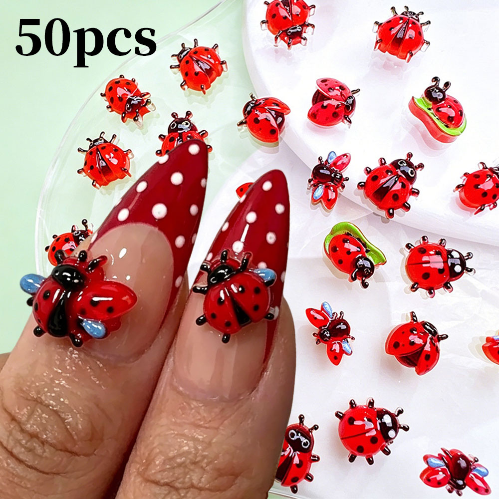 Art Craft Ladybug - 50 Stück 3D Mini Harz Marienkäfer