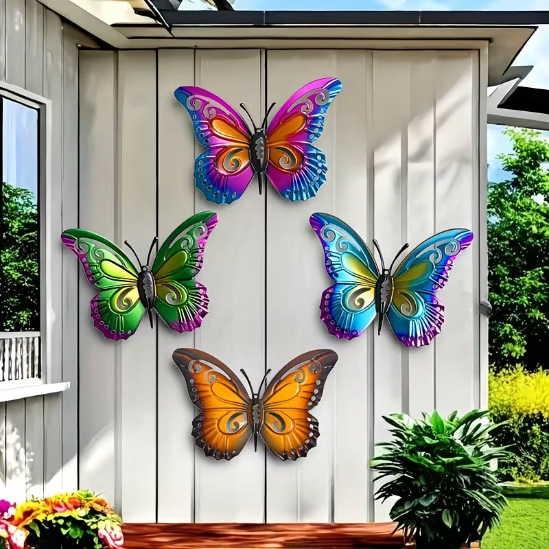 Art Craft Butterfly - 4 Stück bunte Metall-Schmetterlings-Statuen als Wanddekoration,