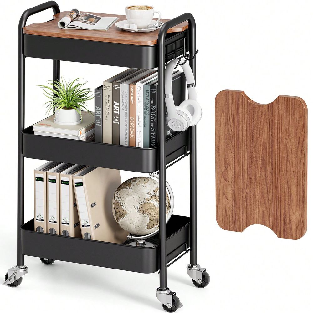 Art Craft Organizer - 3-stufiger Rollwagen, Metall-Utility-Wagen mit abnehmbarem Tablett,