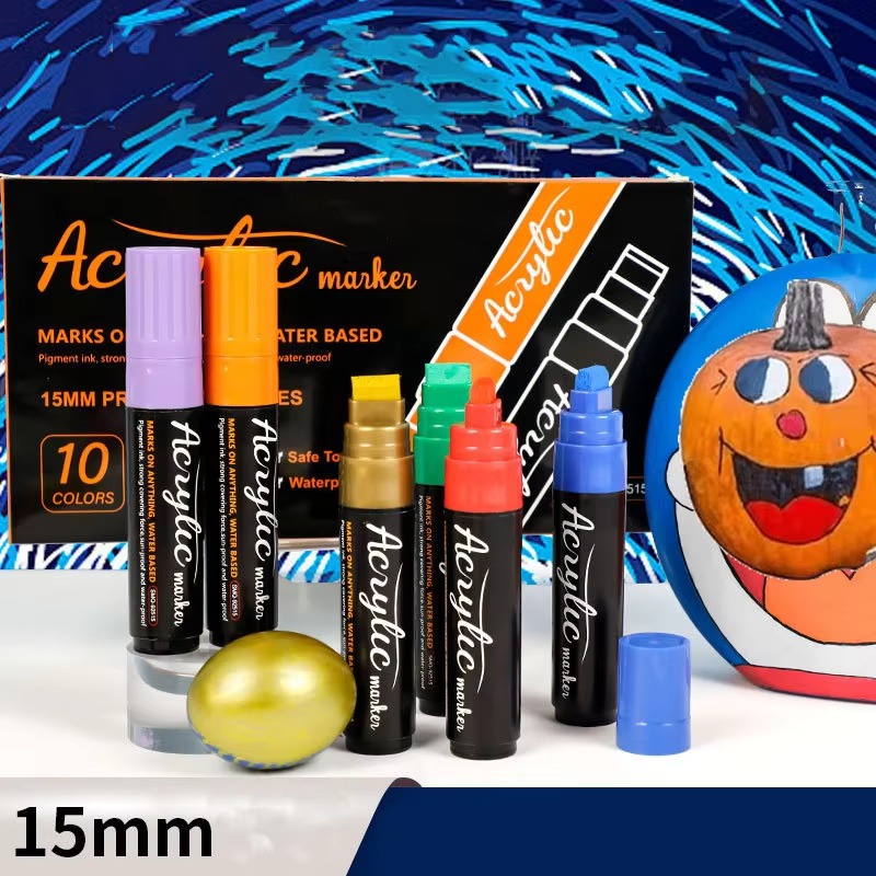 Art Craft Jumbo - 10/12 Farben Jumbo 15/10 mm Acrylfarben-Markierungsstift-Set,