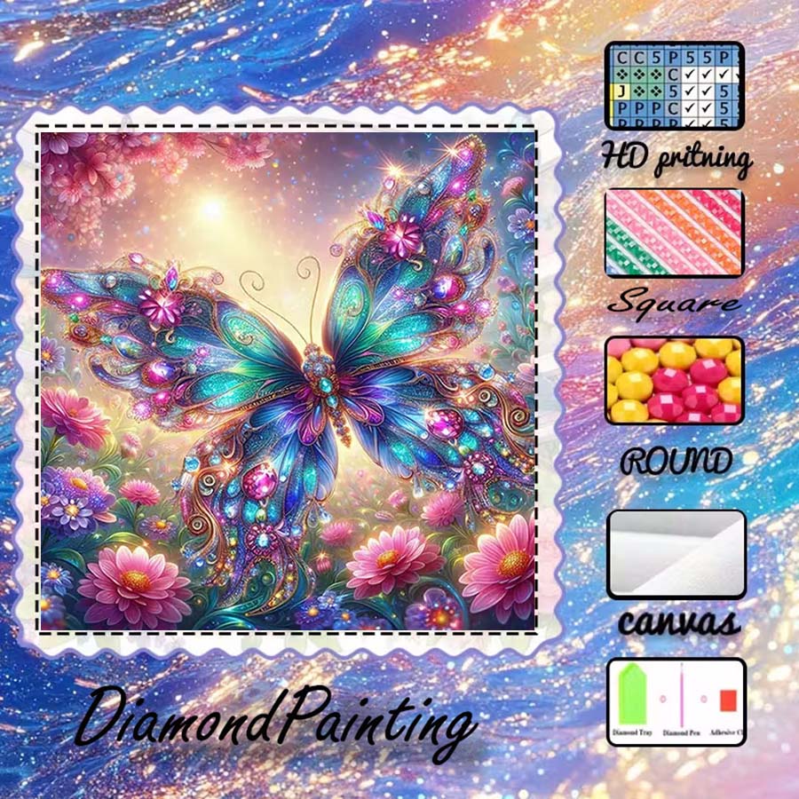 Art Craft Butterfly - 1 Stück 5D DIY-Beflockungsstoff, Spezialbohrer, Diamantmalerei-Set,