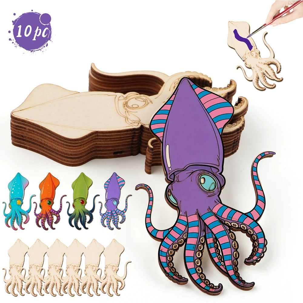 Art Craft Painting - 10 Stück/Set Unfertige Holz-Oktopus-Tierfiguren Holzhandwerk-Set für