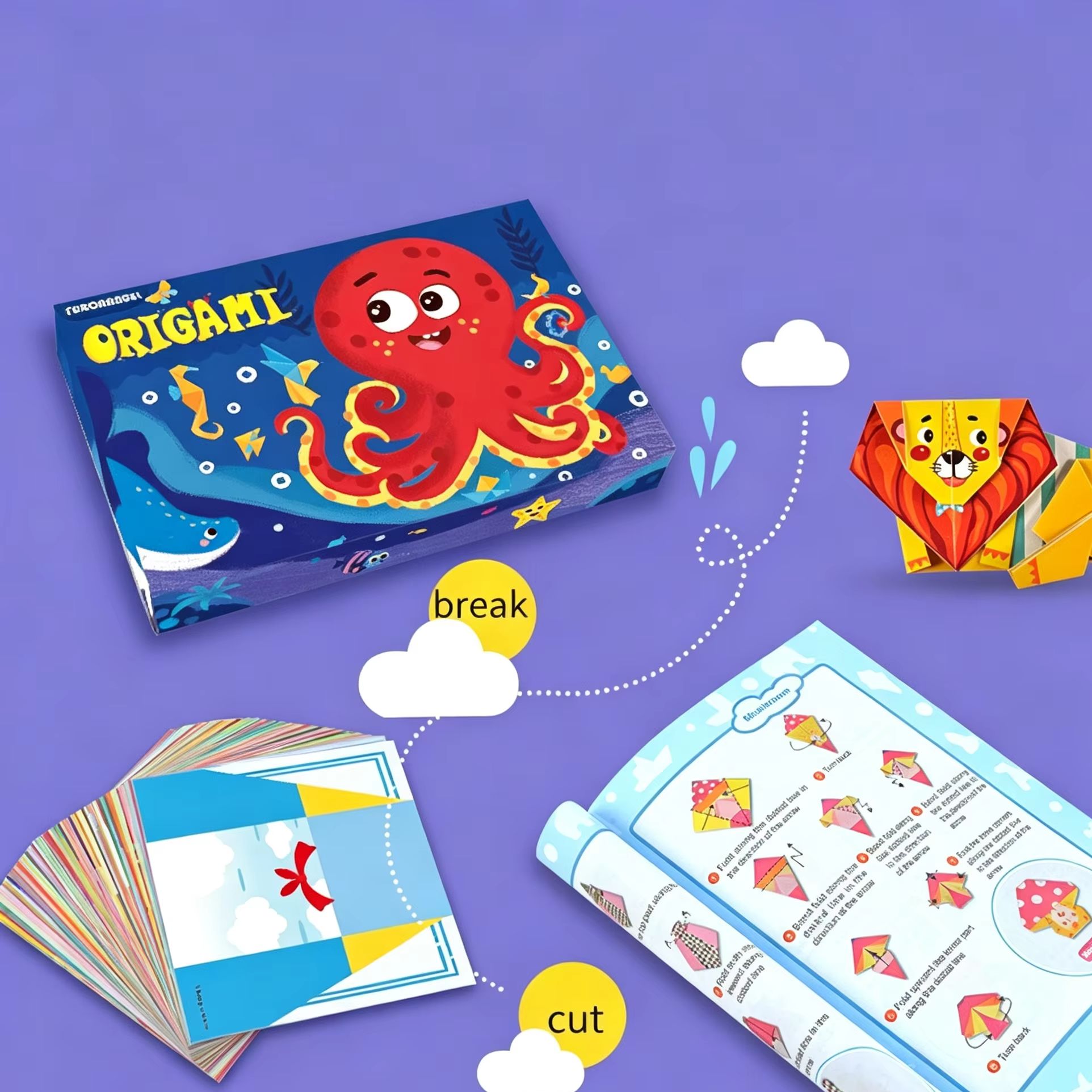 Art Craft For Toddlers - 108-seitiges Montessori-Cartoon-Tier-Origami-Papier, DIY-Kinder-Bastelset, Lehrreiches Kunst-Bastelspielzeug als