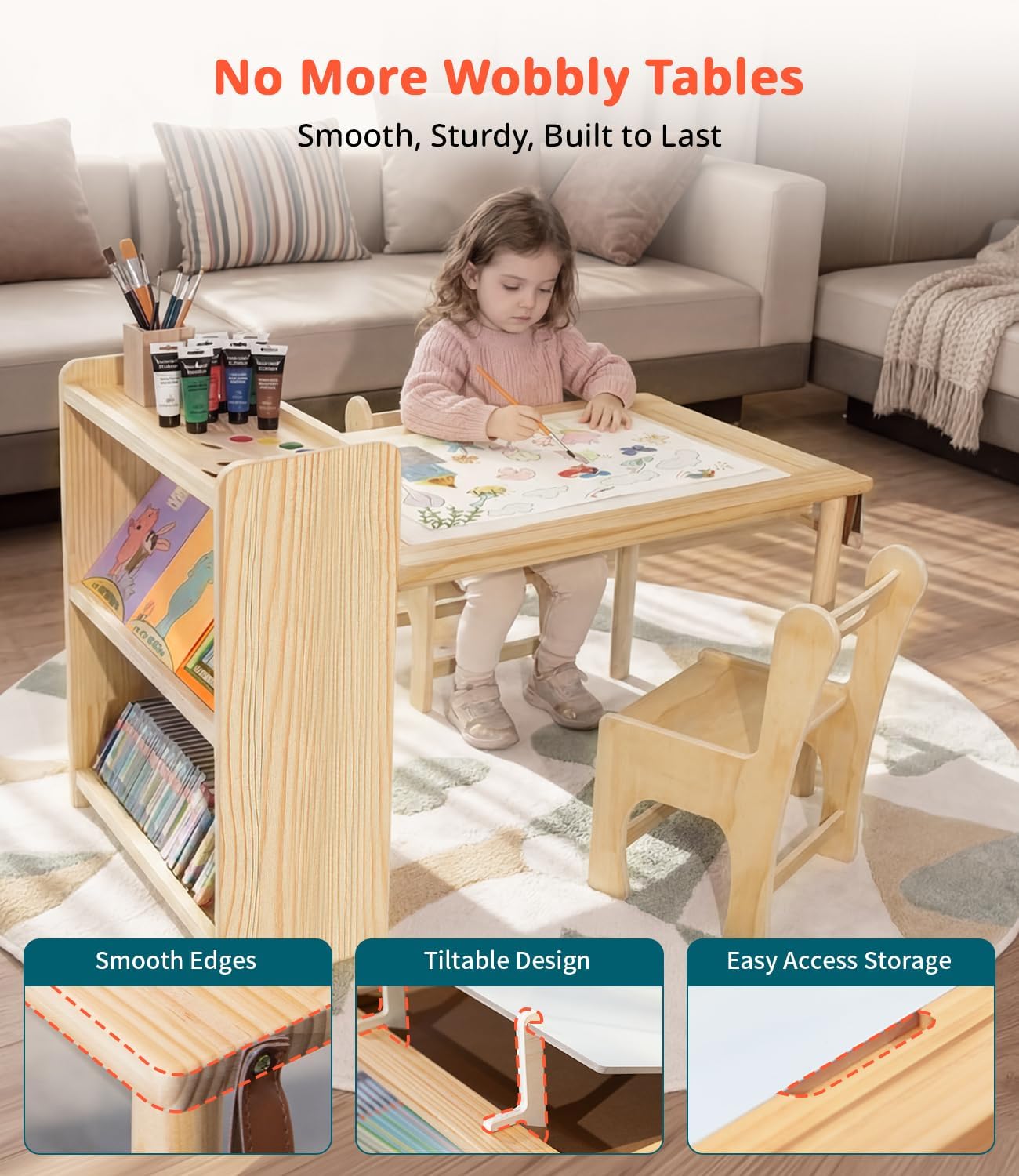 Kinder-Holz-Kunsttisch mit 2 S – Art Craft For Toddlers Bewertung und Preis