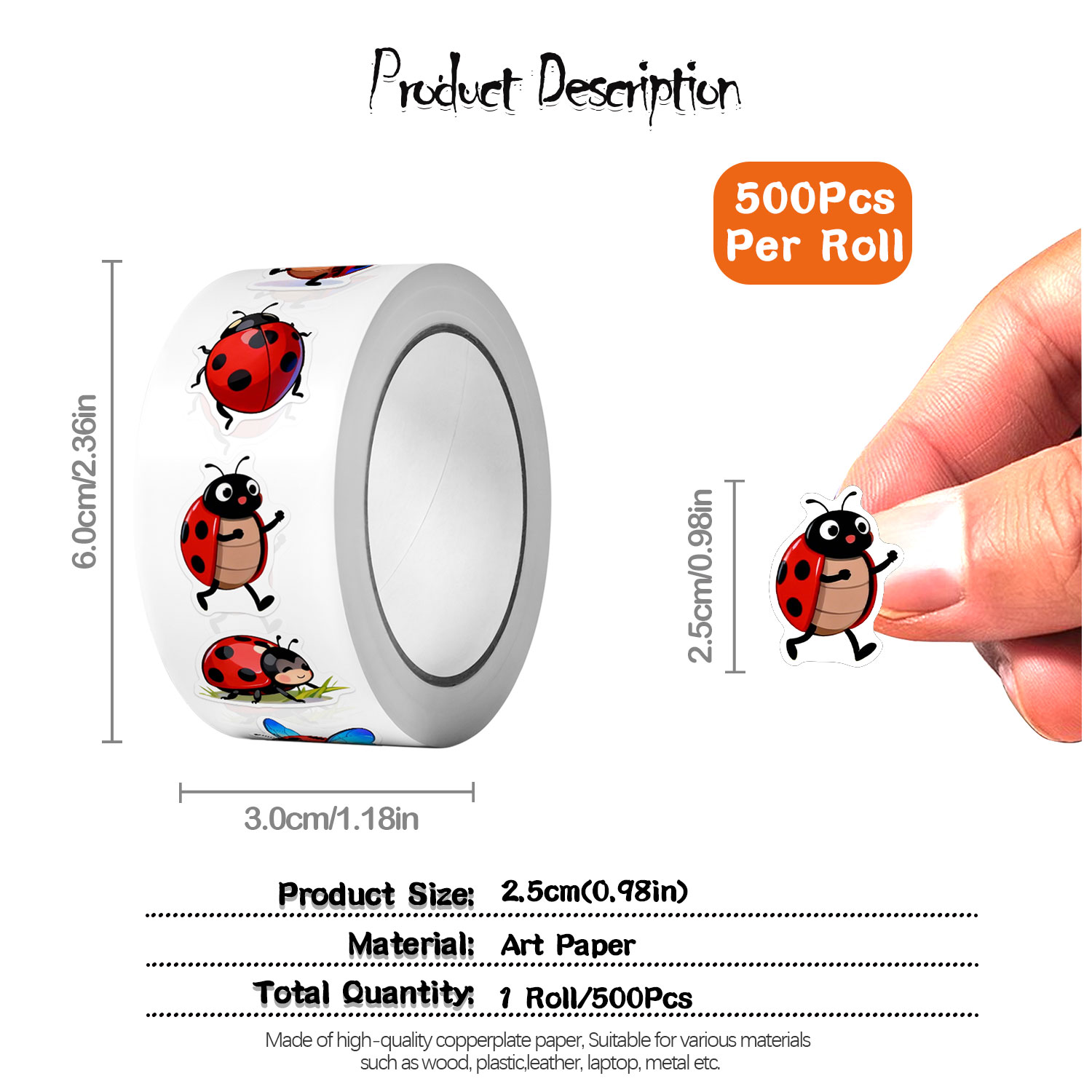 1 Rolle (500 Stück) 10 unregel – Art Craft Ladybug Bewertung und Preis